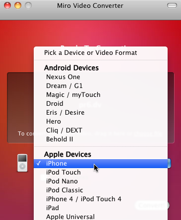 Miro Video Encoder: choosing iPhone-compatible output format