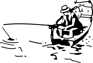 man fishing in a canoe
