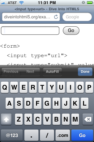 iPhone rendering input type=url field